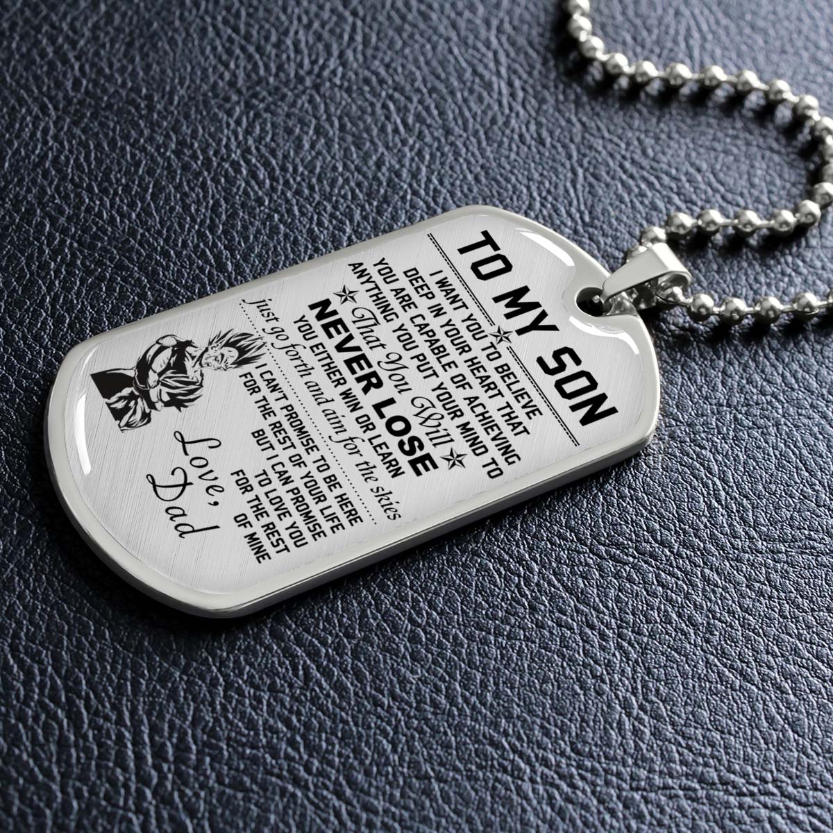 Dragon Ball - DRDL008 - Dad To Son - Never Lose - Vegeta & Trunks - Dragon Ball Dog Tag - Military Ball Chain - Luxury Dog Tag