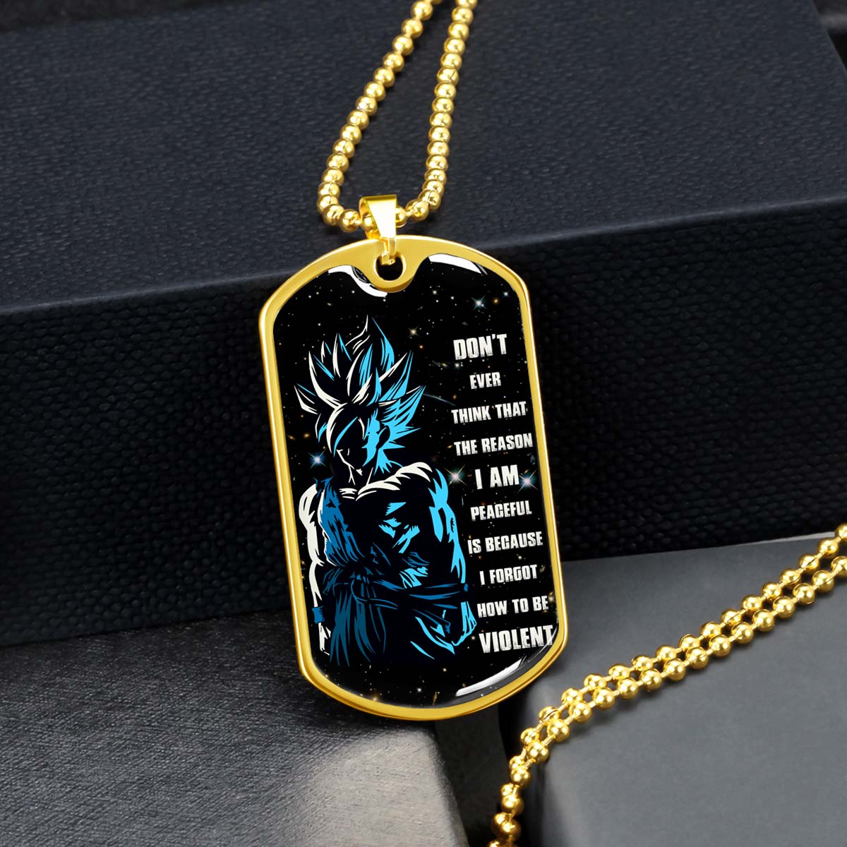 Dragon Ball - DRDL009 - Don't Ever Think That The Reason - Goku - Supper Saiyan Blue - Dragon Ball Dog Tag - Military Ball Chain - Luxury Dog Tag