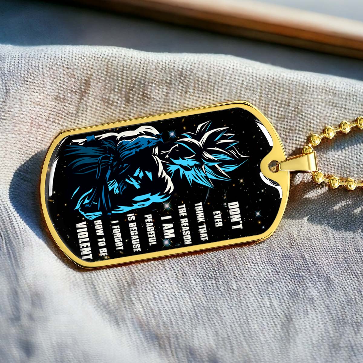 Dragon Ball - DRDL009 - Don't Ever Think That The Reason - Goku - Supper Saiyan Blue - Dragon Ball Dog Tag - Military Ball Chain - Luxury Dog Tag