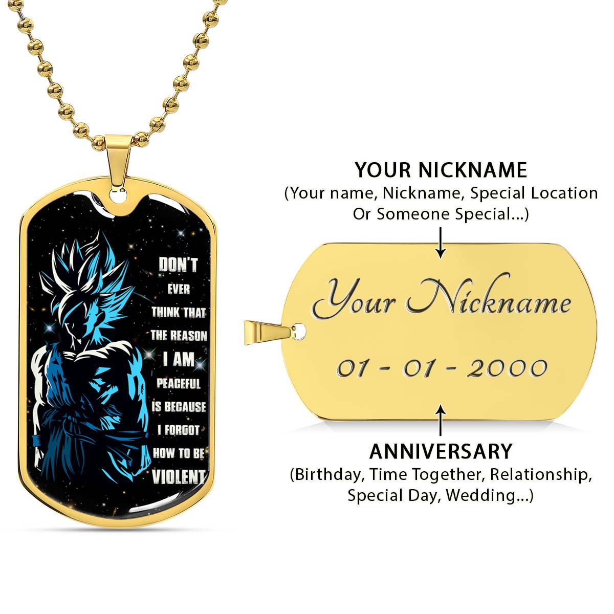 Dragon Ball - DRDL009 - Don't Ever Think That The Reason - Goku - Supper Saiyan Blue - Dragon Ball Dog Tag - Military Ball Chain - Luxury Dog Tag