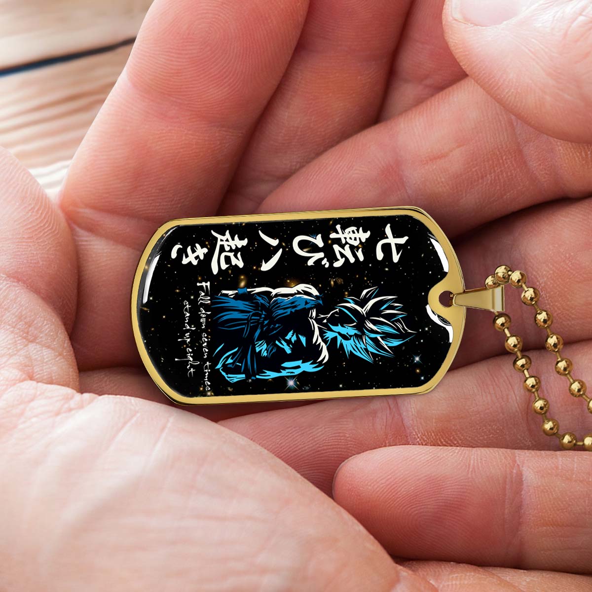 Dragon Ball - DRDL010 - Fall Down Seven Times Stand Up Eight - Goku - Supper Saiyan Blue - Dragon Ball Dog Tag - Military Ball Chain - Luxury Dog Tag