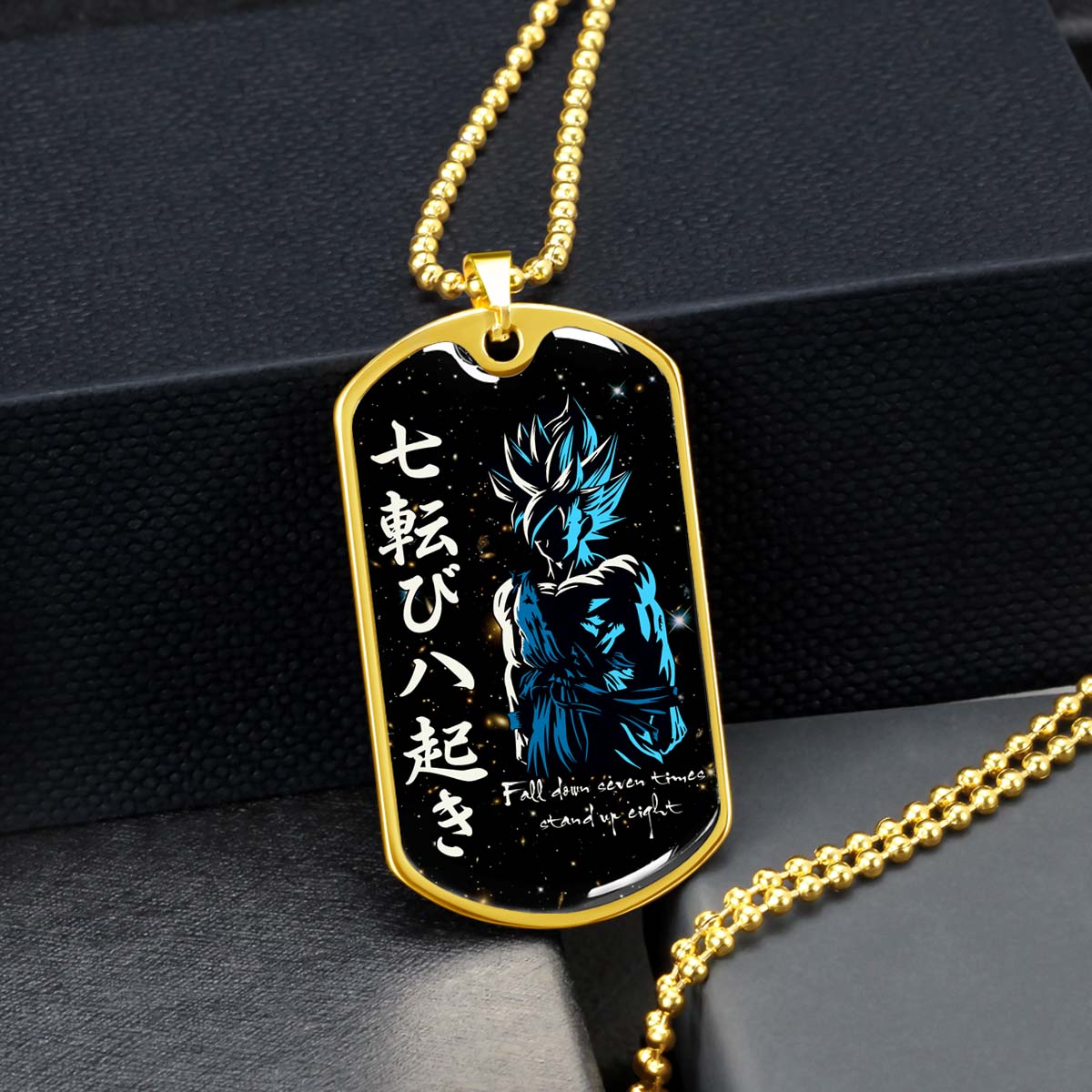 Dragon Ball - DRDL010 - Fall Down Seven Times Stand Up Eight - Goku - Supper Saiyan Blue - Dragon Ball Dog Tag - Military Ball Chain - Luxury Dog Tag
