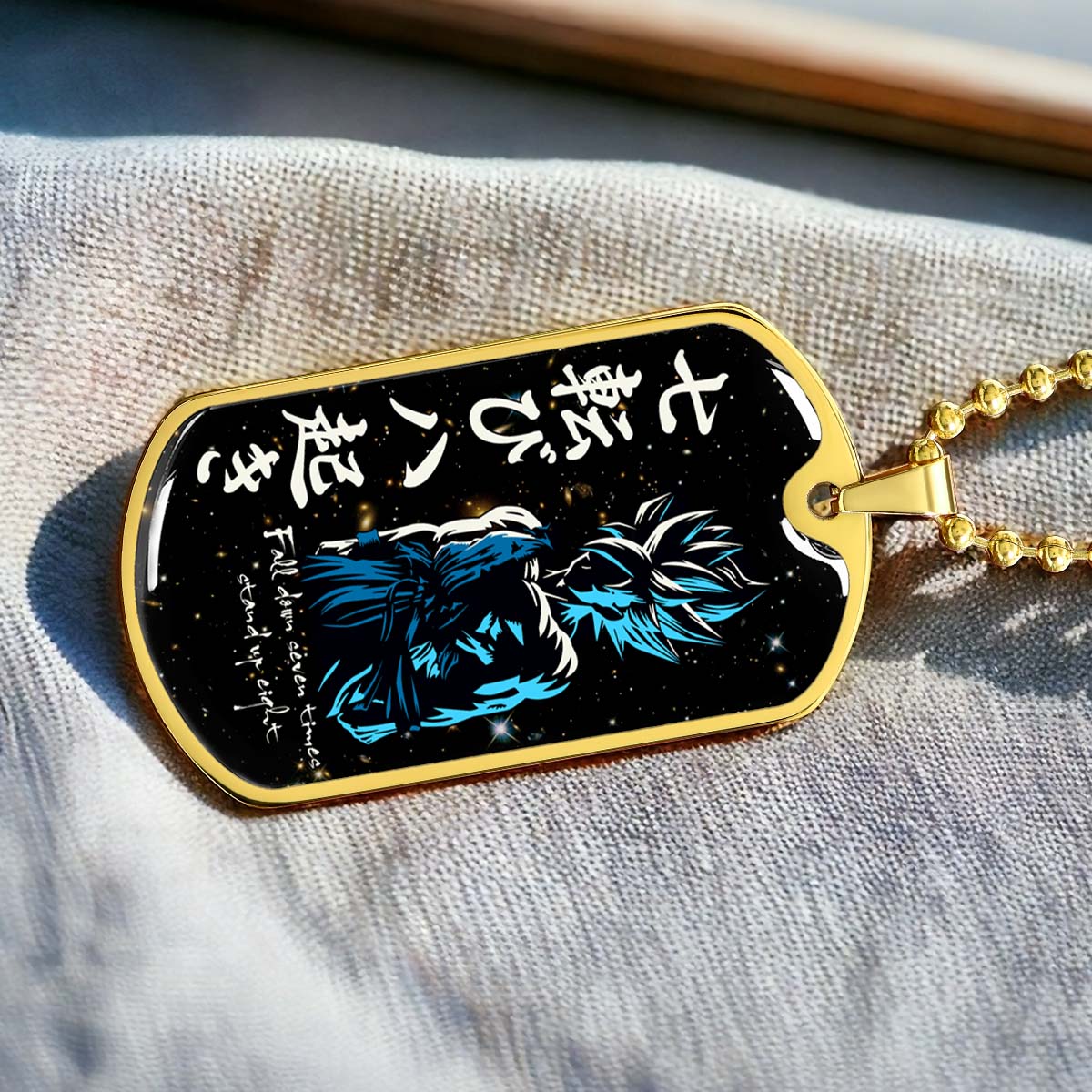 Dragon Ball - DRDL010 - Fall Down Seven Times Stand Up Eight - Goku - Supper Saiyan Blue - Dragon Ball Dog Tag - Military Ball Chain - Luxury Dog Tag
