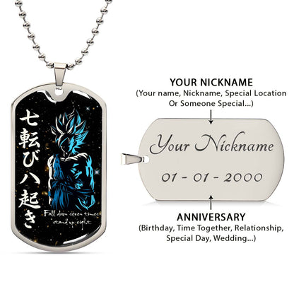 Dragon Ball - DRDL010 - Fall Down Seven Times Stand Up Eight - Goku - Supper Saiyan Blue - Dragon Ball Dog Tag - Military Ball Chain - Luxury Dog Tag