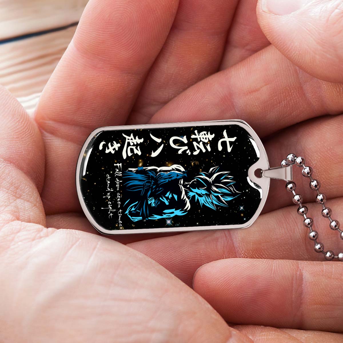 Dragon Ball - DRDL010 - Fall Down Seven Times Stand Up Eight - Goku - Supper Saiyan Blue - Dragon Ball Dog Tag - Military Ball Chain - Luxury Dog Tag