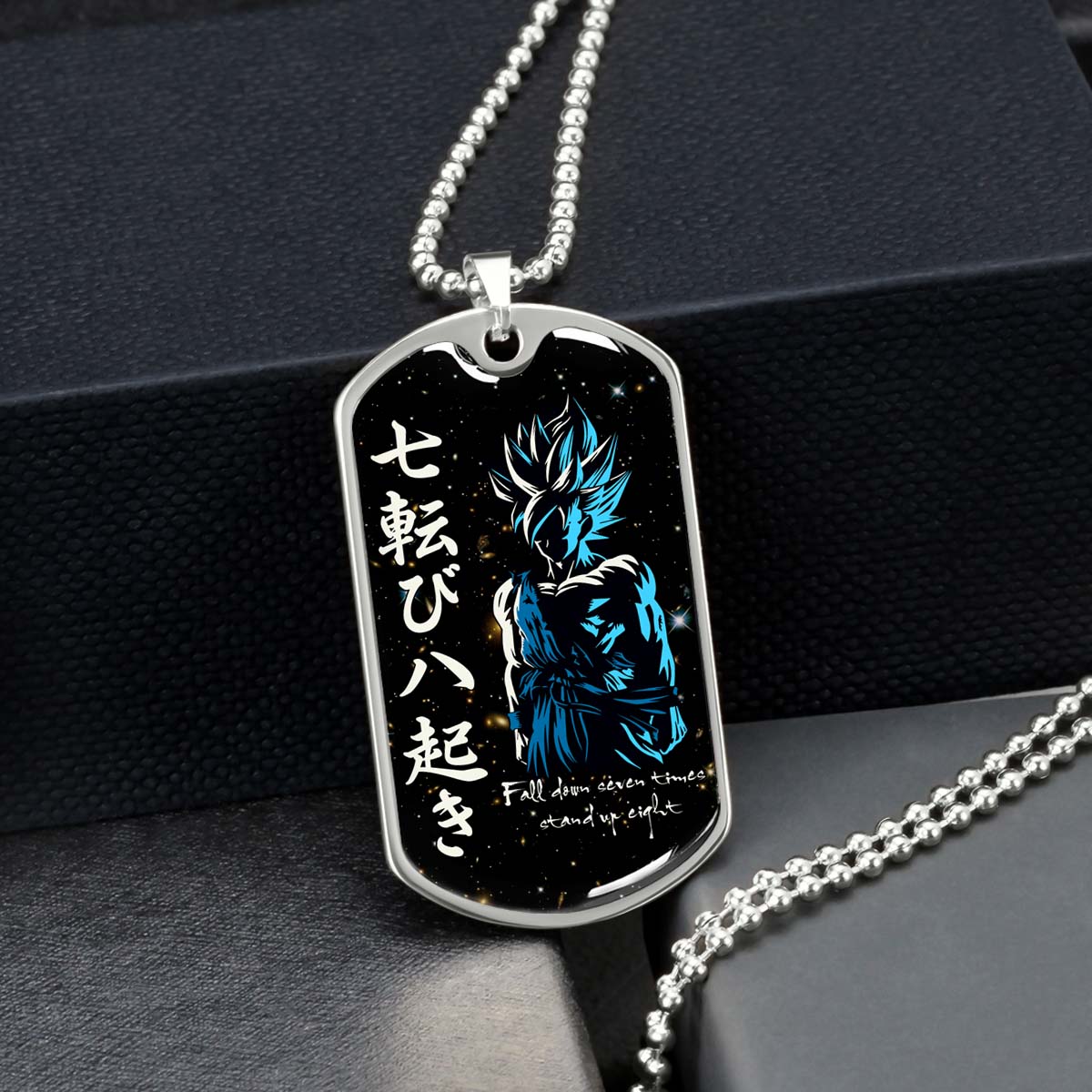 Dragon Ball - DRDL010 - Fall Down Seven Times Stand Up Eight - Goku - Supper Saiyan Blue - Dragon Ball Dog Tag - Military Ball Chain - Luxury Dog Tag