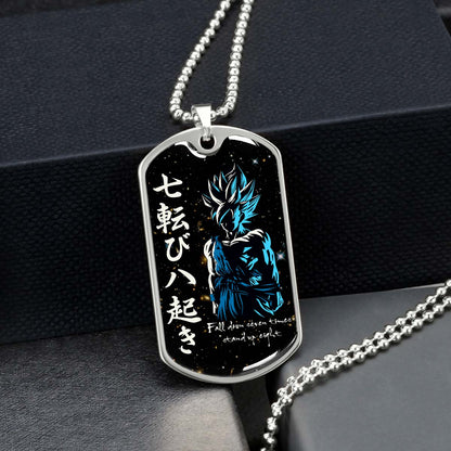 Dragon Ball - DRDL010 - Fall Down Seven Times Stand Up Eight - Goku - Supper Saiyan Blue - Dragon Ball Dog Tag - Military Ball Chain - Luxury Dog Tag