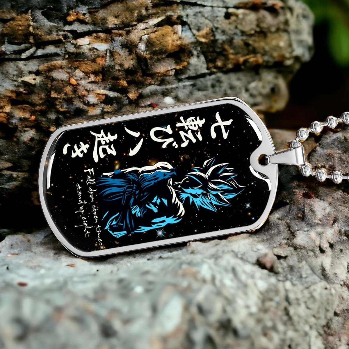 Dragon Ball - DRDL010 - Fall Down Seven Times Stand Up Eight - Goku - Supper Saiyan Blue - Dragon Ball Dog Tag - Military Ball Chain - Luxury Dog Tag
