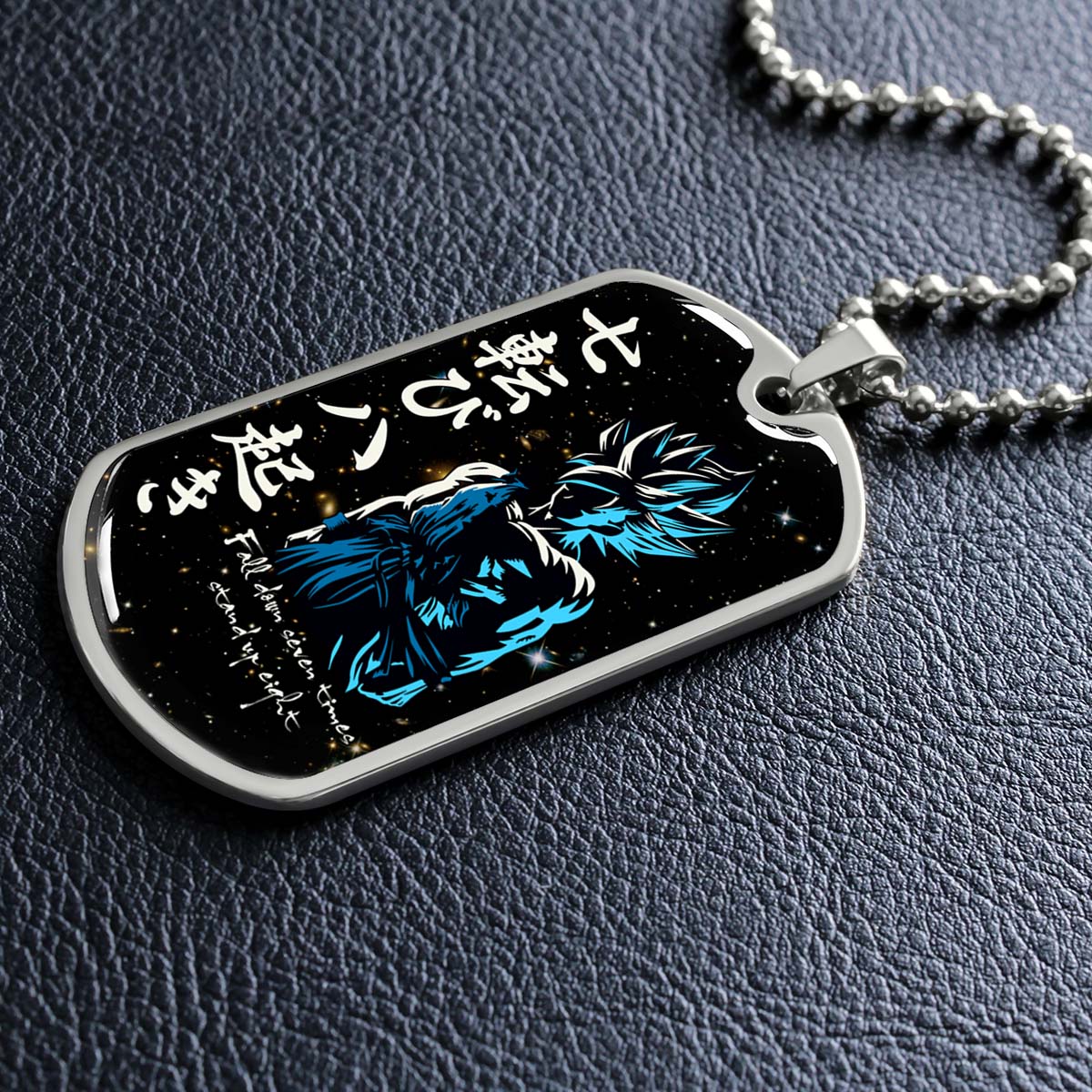 Dragon Ball - DRDL010 - Fall Down Seven Times Stand Up Eight - Goku - Supper Saiyan Blue - Dragon Ball Dog Tag - Military Ball Chain - Luxury Dog Tag