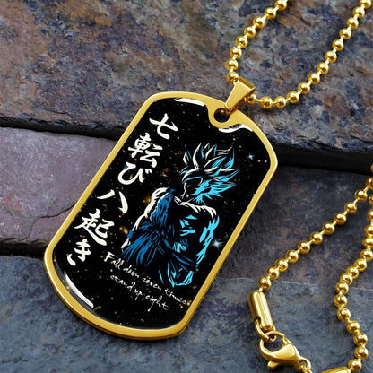 Dragon Ball - DRDL010 - Fall Down Seven Times Stand Up Eight - Goku - Supper Saiyan Blue - Dragon Ball Dog Tag - Military Ball Chain - Luxury Dog Tag