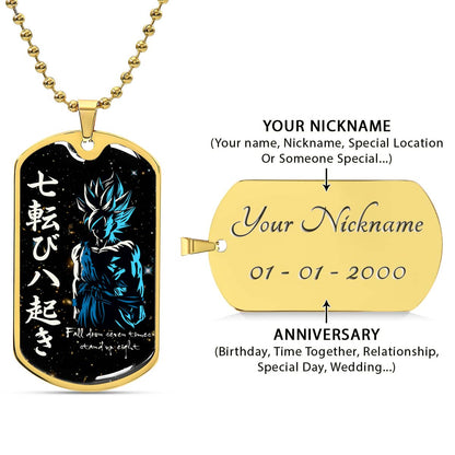 Dragon Ball - DRDL010 - Fall Down Seven Times Stand Up Eight - Goku - Supper Saiyan Blue - Dragon Ball Dog Tag - Military Ball Chain - Luxury Dog Tag