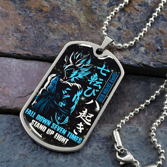 Dragon Ball - DRDL011 - Fall Down Seven Times Stand Up Eight - Goku - Supper Saiyan Blue - Dragon Ball Dog Tag - Military Ball Chain - Luxury Dog Tag