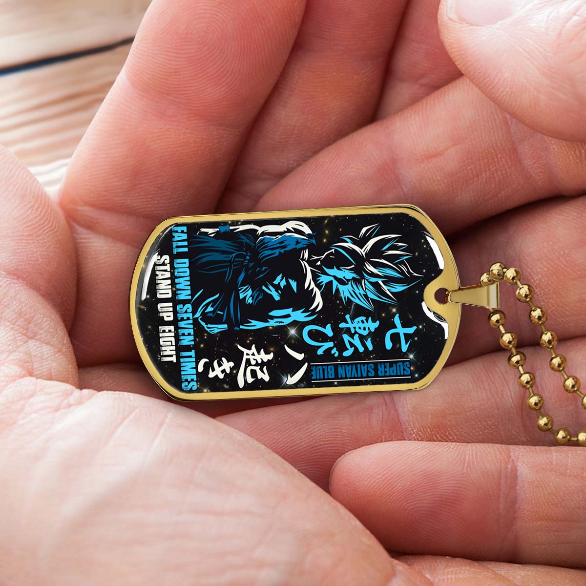 Dragon Ball - DRDL011 - Fall Down Seven Times Stand Up Eight - Goku - Supper Saiyan Blue - Dragon Ball Dog Tag - Military Ball Chain - Luxury Dog Tag
