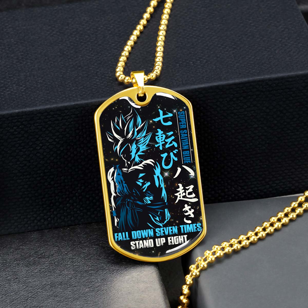 Dragon Ball - DRDL011 - Fall Down Seven Times Stand Up Eight - Goku - Supper Saiyan Blue - Dragon Ball Dog Tag - Military Ball Chain - Luxury Dog Tag