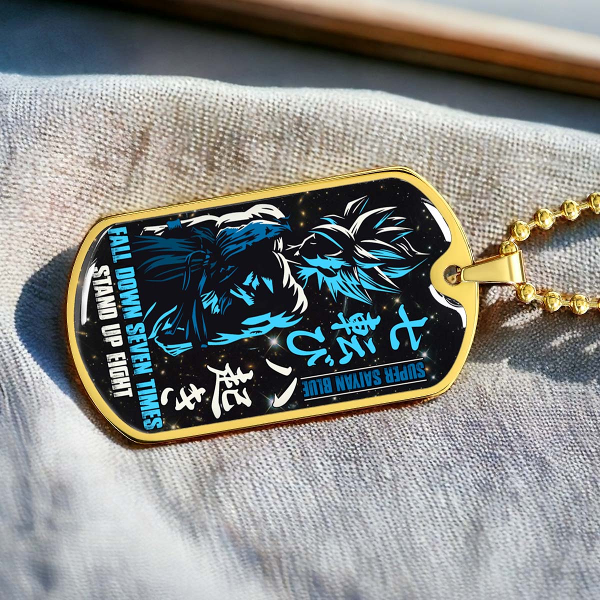 Dragon Ball - DRDL011 - Fall Down Seven Times Stand Up Eight - Goku - Supper Saiyan Blue - Dragon Ball Dog Tag - Military Ball Chain - Luxury Dog Tag