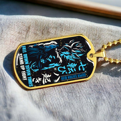 Dragon Ball - DRDL011 - Fall Down Seven Times Stand Up Eight - Goku - Supper Saiyan Blue - Dragon Ball Dog Tag - Military Ball Chain - Luxury Dog Tag