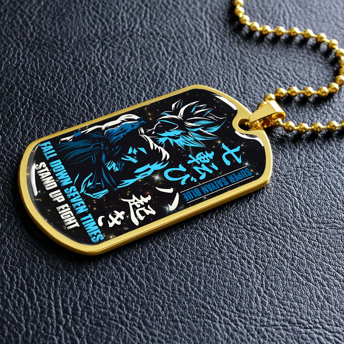 Dragon Ball - DRDL011 - Fall Down Seven Times Stand Up Eight - Goku - Supper Saiyan Blue - Dragon Ball Dog Tag - Military Ball Chain - Luxury Dog Tag