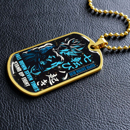 Dragon Ball - DRDL011 - Fall Down Seven Times Stand Up Eight - Goku - Supper Saiyan Blue - Dragon Ball Dog Tag - Military Ball Chain - Luxury Dog Tag