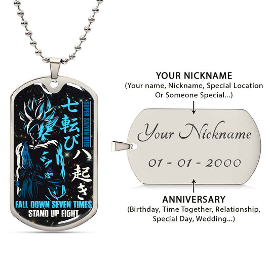 Dragon Ball - DRDL011 - Fall Down Seven Times Stand Up Eight - Goku - Supper Saiyan Blue - Dragon Ball Dog Tag - Military Ball Chain - Luxury Dog Tag