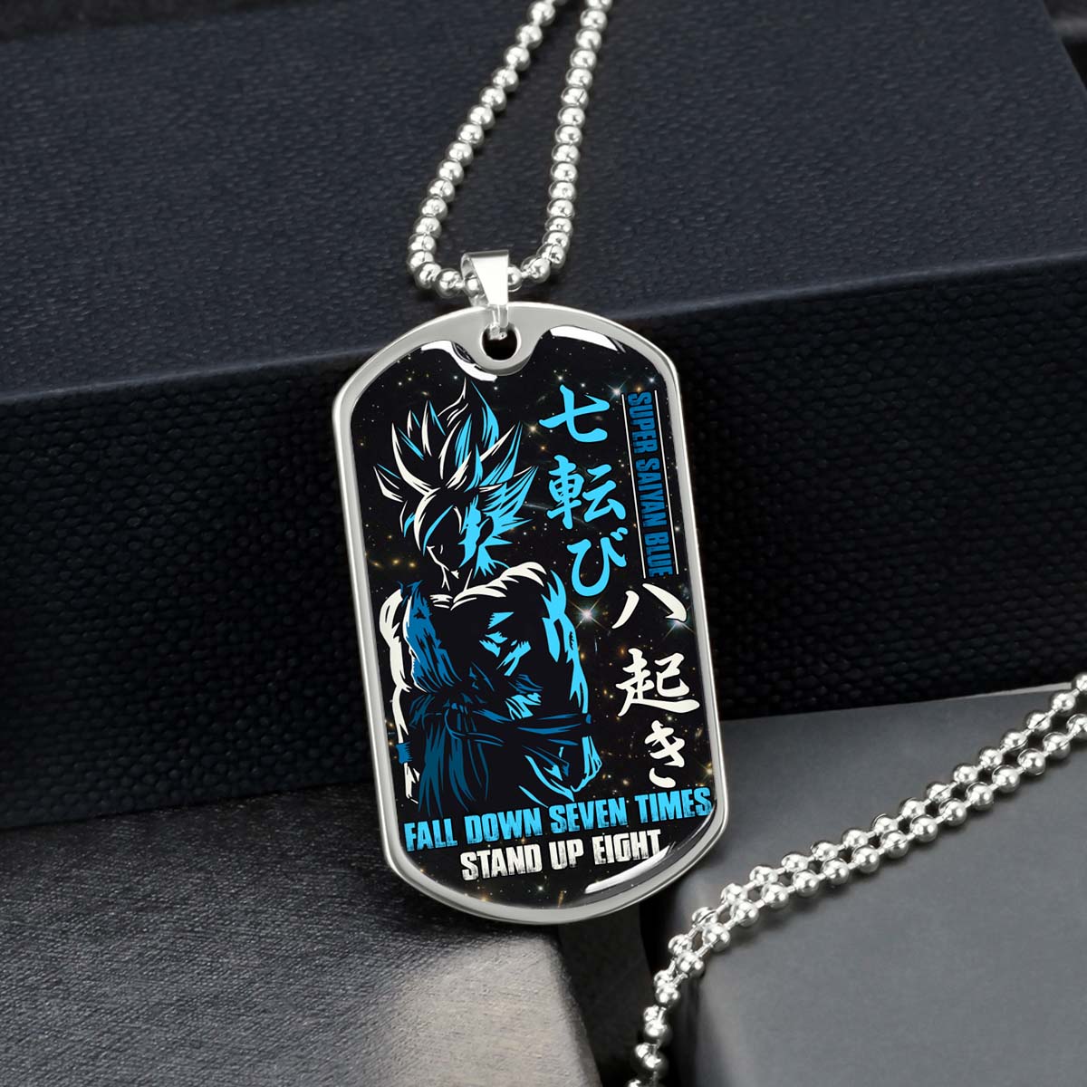 Dragon Ball - DRDL011 - Fall Down Seven Times Stand Up Eight - Goku - Supper Saiyan Blue - Dragon Ball Dog Tag - Military Ball Chain - Luxury Dog Tag