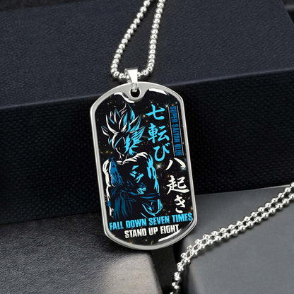 Dragon Ball - DRDL011 - Fall Down Seven Times Stand Up Eight - Goku - Supper Saiyan Blue - Dragon Ball Dog Tag - Military Ball Chain - Luxury Dog Tag