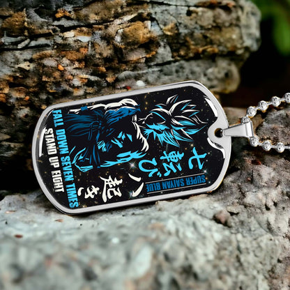Dragon Ball - DRDL011 - Fall Down Seven Times Stand Up Eight - Goku - Supper Saiyan Blue - Dragon Ball Dog Tag - Military Ball Chain - Luxury Dog Tag
