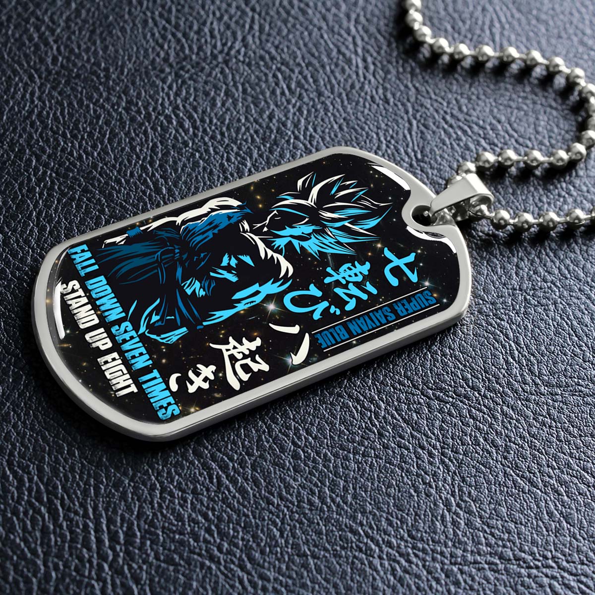 Dragon Ball - DRDL011 - Fall Down Seven Times Stand Up Eight - Goku - Supper Saiyan Blue - Dragon Ball Dog Tag - Military Ball Chain - Luxury Dog Tag