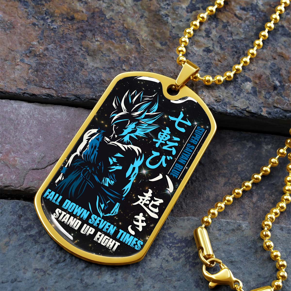 Dragon Ball - DRDL011 - Fall Down Seven Times Stand Up Eight - Goku - Supper Saiyan Blue - Dragon Ball Dog Tag - Military Ball Chain - Luxury Dog Tag