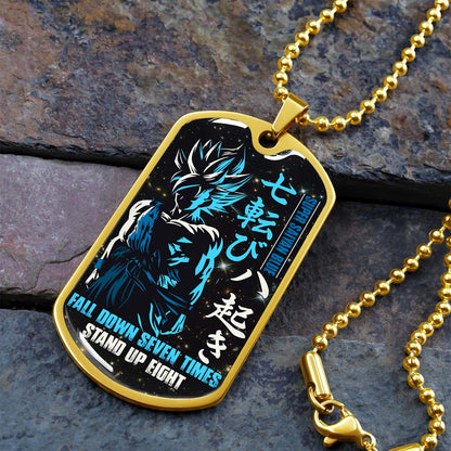 Dragon Ball - DRDL011 - Fall Down Seven Times Stand Up Eight - Goku - Supper Saiyan Blue - Dragon Ball Dog Tag - Military Ball Chain - Luxury Dog Tag