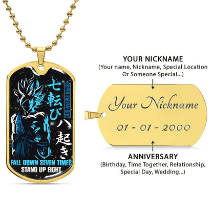 Dragon Ball - DRDL011 - Fall Down Seven Times Stand Up Eight - Goku - Supper Saiyan Blue - Dragon Ball Dog Tag - Military Ball Chain - Luxury Dog Tag