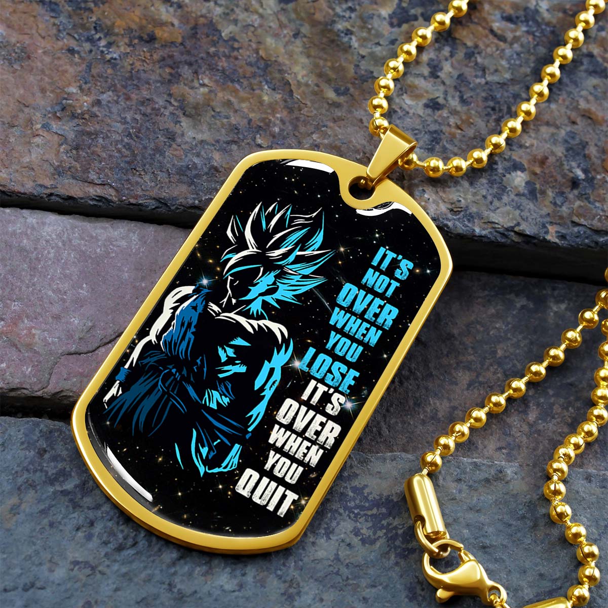 Dragon Ball - DRDL012 - It's Not Over When You Lose - Goku - Supper Saiyan Blue - Dragon Ball Dog Tag - Military Ball Chain - Luxury Dog Tag