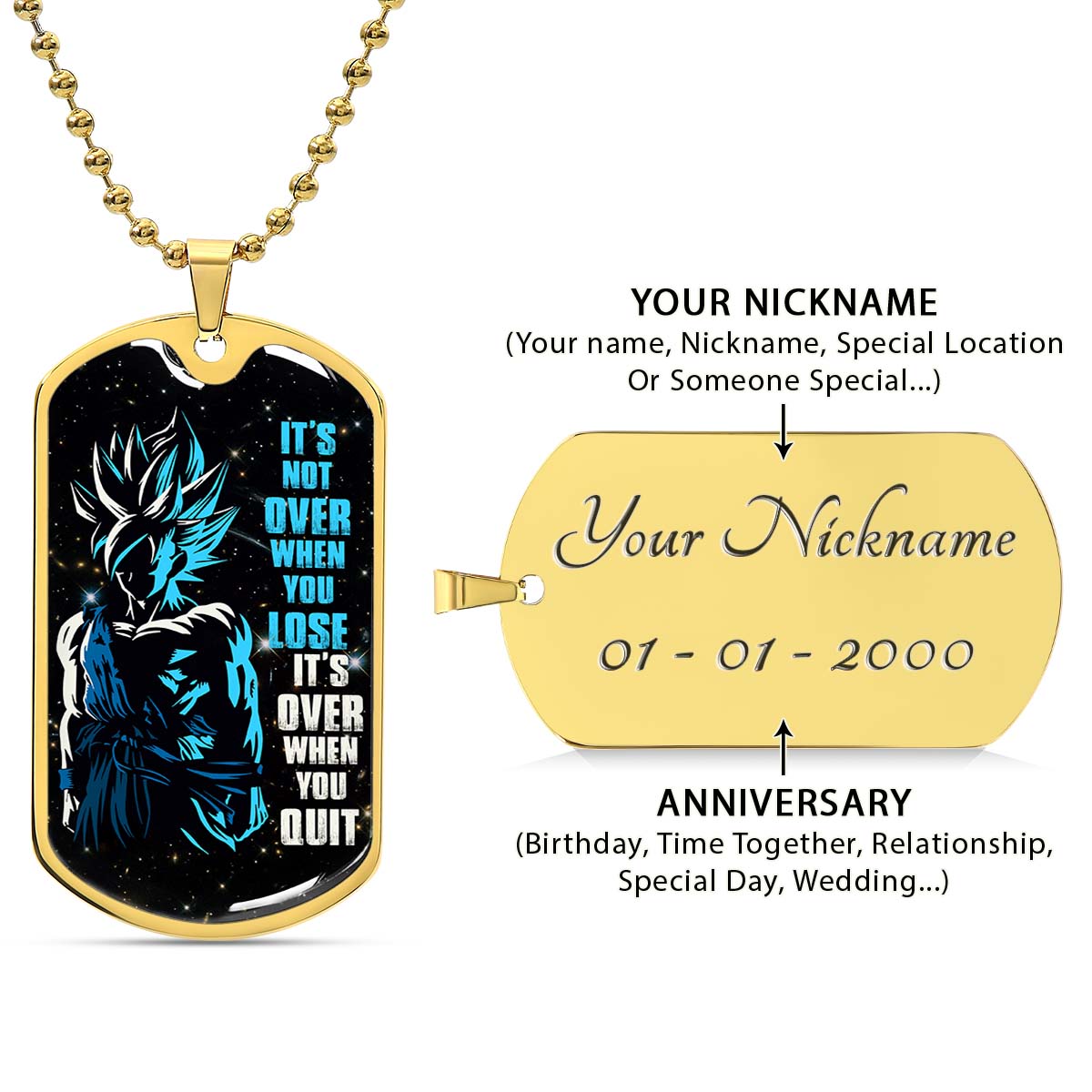 Dragon Ball - DRDL012 - It's Not Over When You Lose - Goku - Supper Saiyan Blue - Dragon Ball Dog Tag - Military Ball Chain - Luxury Dog Tag