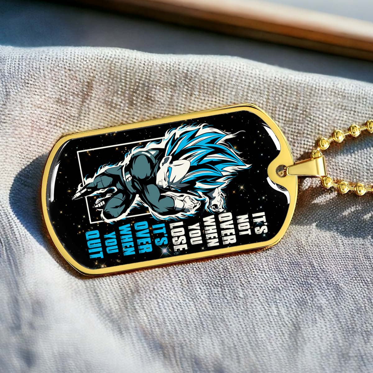 Dragon Ball - DRDL013 - It's Not Over When You Lose - Vegeta - Supper Saiyan Blue - Dragon Ball Dog Tag - Military Ball Chain - Luxury Dog Tag