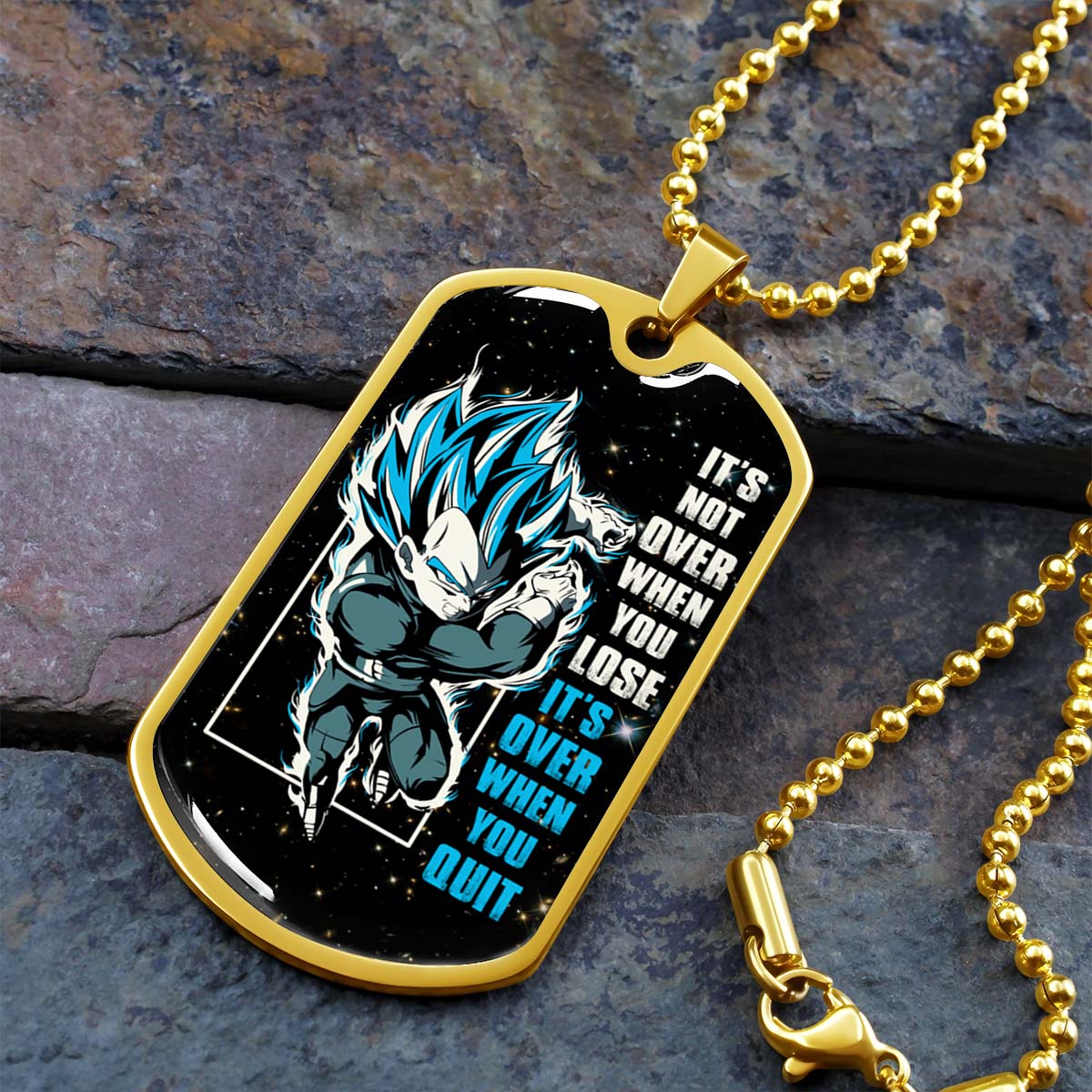 Dragon Ball - DRDL013 - It's Not Over When You Lose - Vegeta - Supper Saiyan Blue - Dragon Ball Dog Tag - Military Ball Chain - Luxury Dog Tag