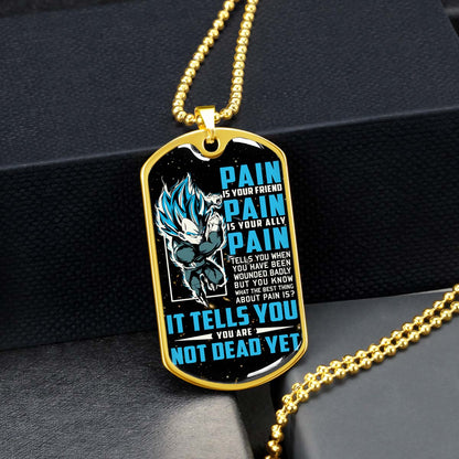 Dragon Ball - DRDL014 - PAIN - You Are Not Dead Yet - Vegeta - Supper Saiyan Blue - Dragon Ball Dog Tag - Military Ball Chain - Luxury Dog Tag