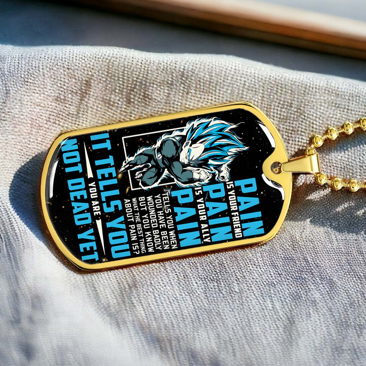 Dragon Ball - DRDL014 - PAIN - You Are Not Dead Yet - Vegeta - Supper Saiyan Blue - Dragon Ball Dog Tag - Military Ball Chain - Luxury Dog Tag