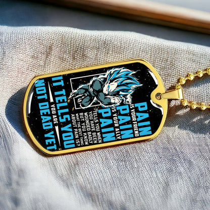 Dragon Ball - DRDL014 - PAIN - You Are Not Dead Yet - Vegeta - Supper Saiyan Blue - Dragon Ball Dog Tag - Military Ball Chain - Luxury Dog Tag