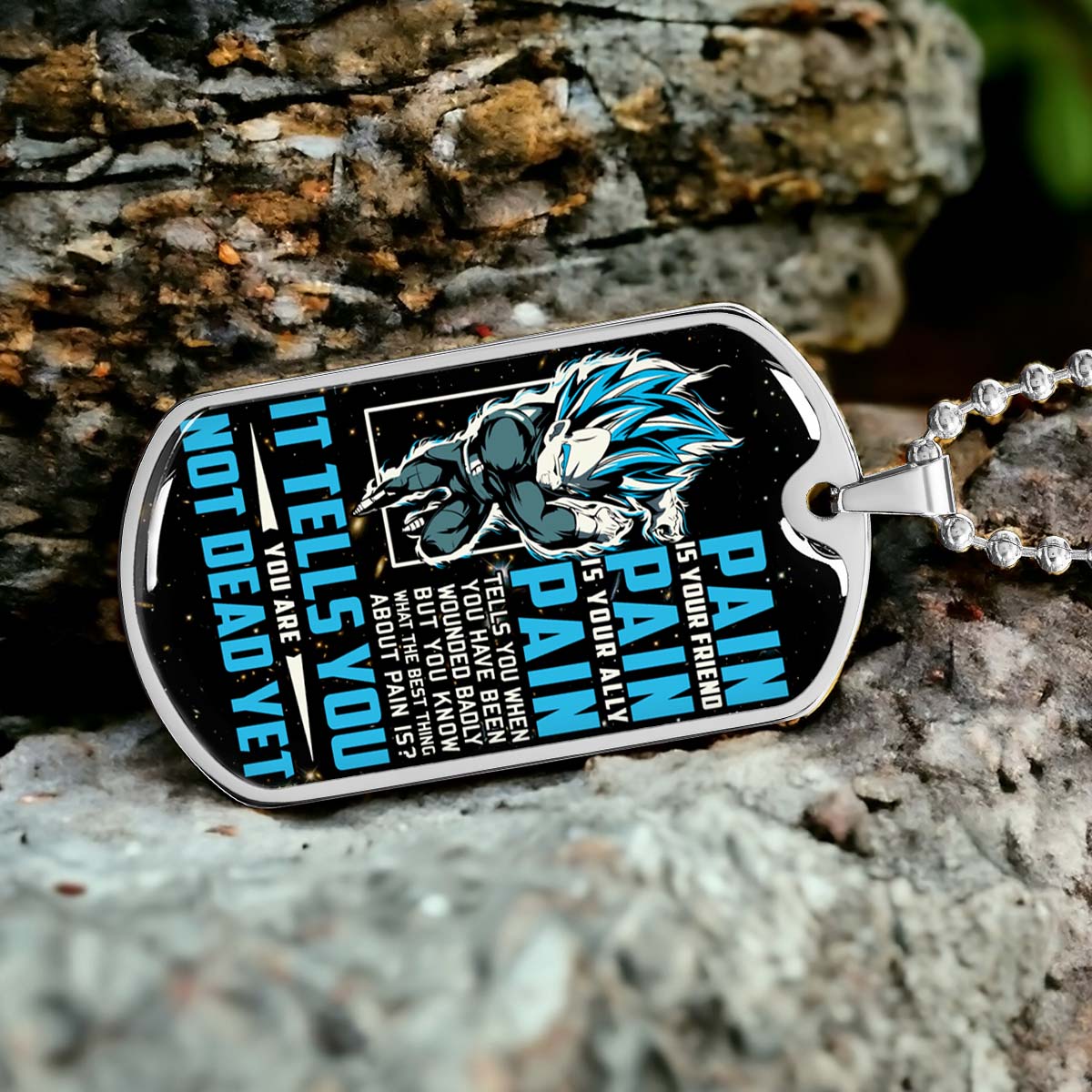 Dragon Ball - DRDL014 - PAIN - You Are Not Dead Yet - Vegeta - Supper Saiyan Blue - Dragon Ball Dog Tag - Military Ball Chain - Luxury Dog Tag