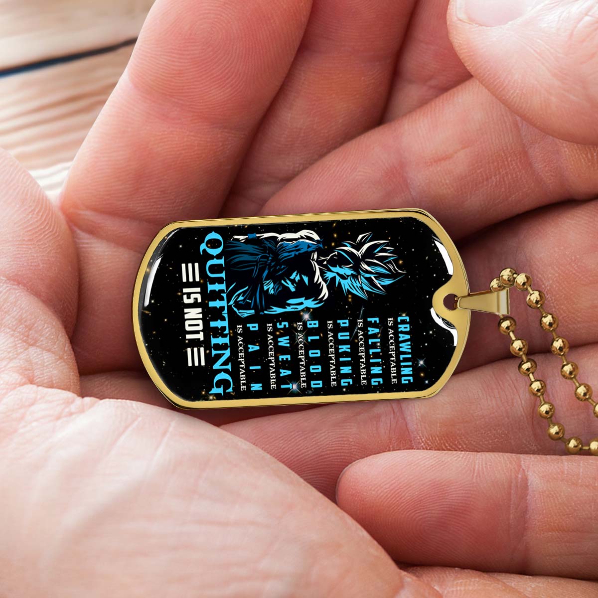 Dragon Ball - DRDL015 - Quitting Is Not - Goku - Supper Saiyan Blue - Dragon Ball Dog Tag - Military Ball Chain - Luxury Dog Tag