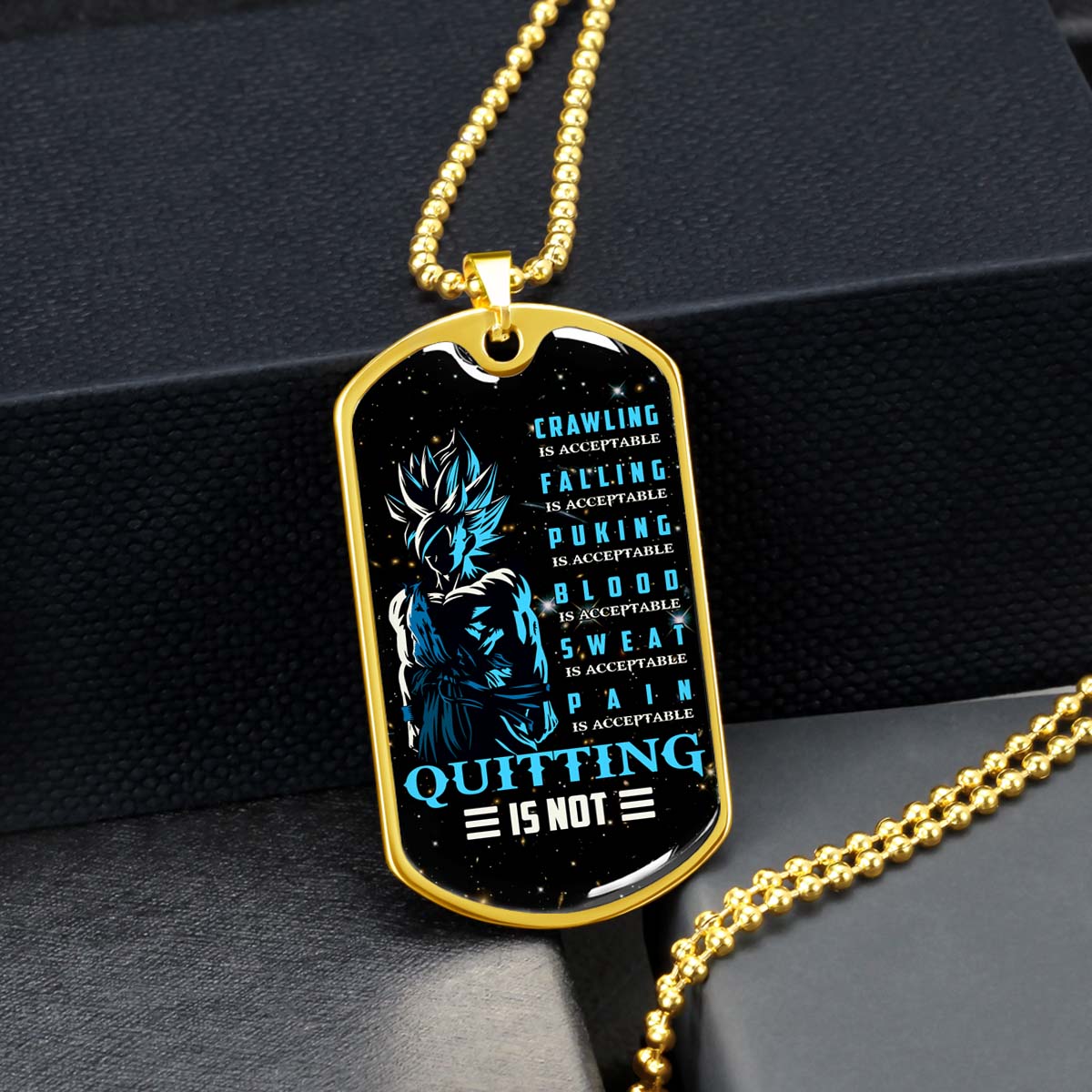 Dragon Ball - DRDL015 - Quitting Is Not - Goku - Supper Saiyan Blue - Dragon Ball Dog Tag - Military Ball Chain - Luxury Dog Tag