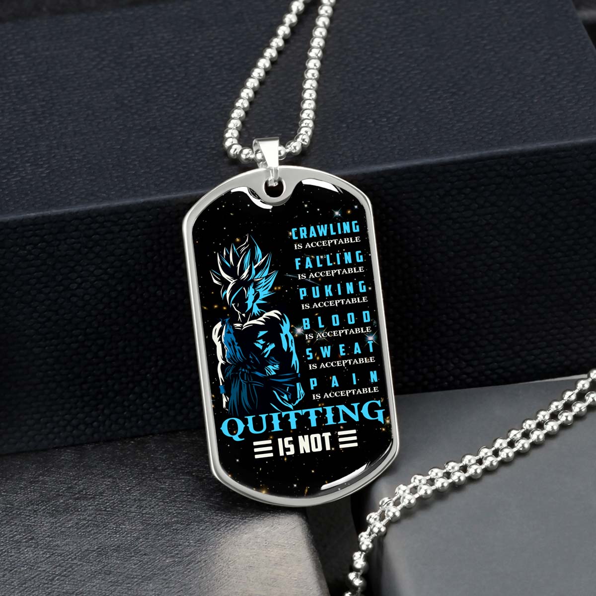 Dragon Ball - DRDL015 - Quitting Is Not - Goku - Supper Saiyan Blue - Dragon Ball Dog Tag - Military Ball Chain - Luxury Dog Tag