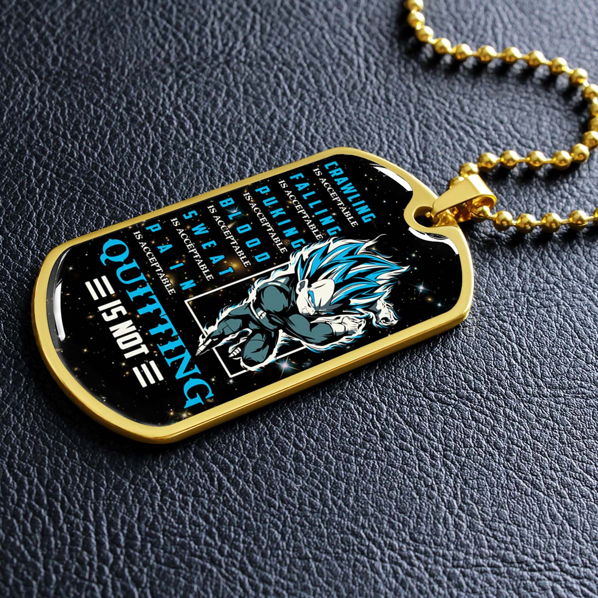 Dragon Ball - DRDL016 - Quitting Is Not - Vegeta - Supper Saiyan Blue - Dragon Ball Dog Tag - Military Ball Chain - Luxury Dog Tag