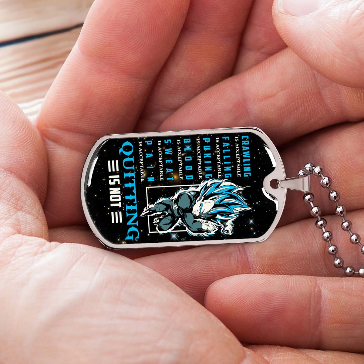 Dragon Ball - DRDL016 - Quitting Is Not - Vegeta - Supper Saiyan Blue - Dragon Ball Dog Tag - Military Ball Chain - Luxury Dog Tag