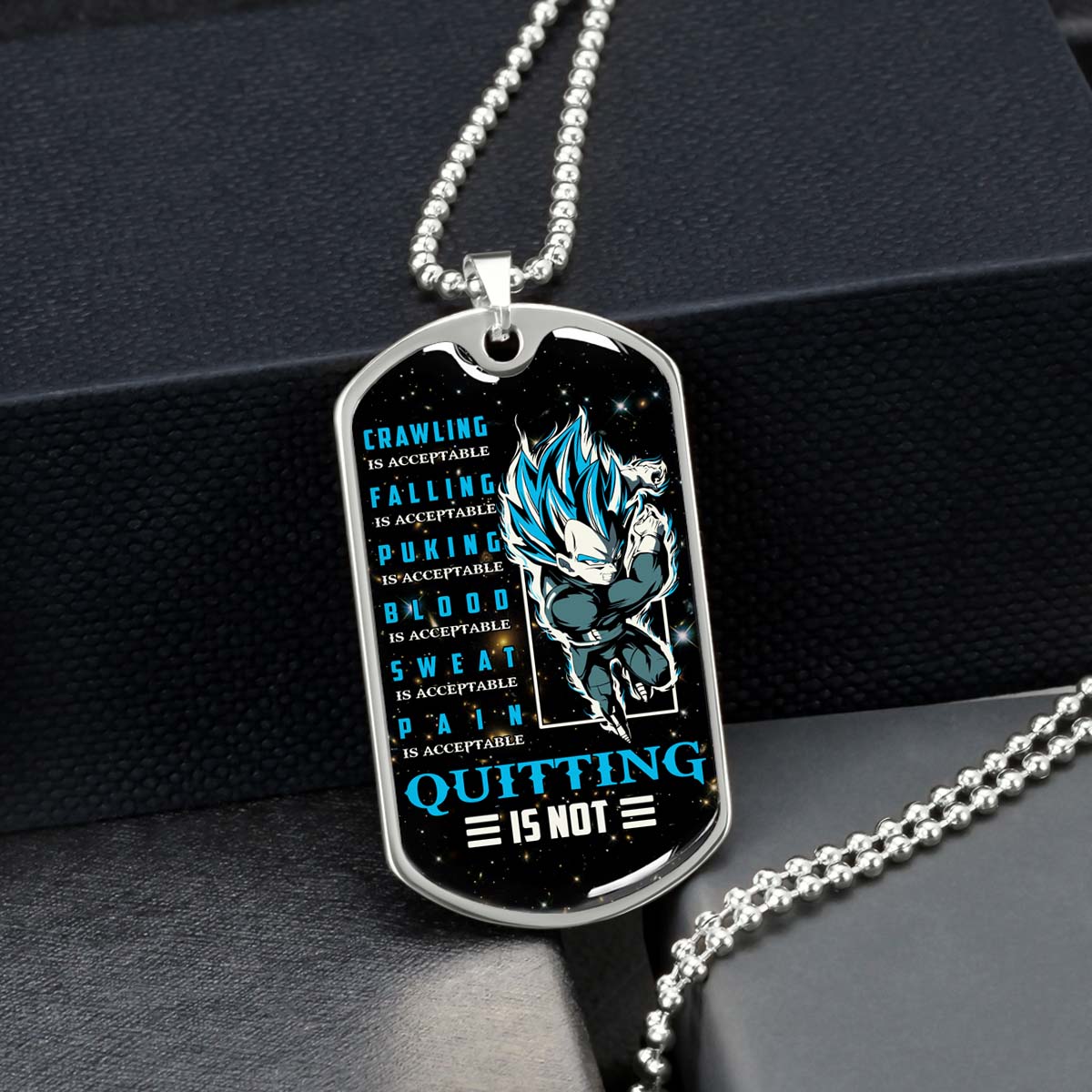 Dragon Ball - DRDL016 - Quitting Is Not - Vegeta - Supper Saiyan Blue - Dragon Ball Dog Tag - Military Ball Chain - Luxury Dog Tag