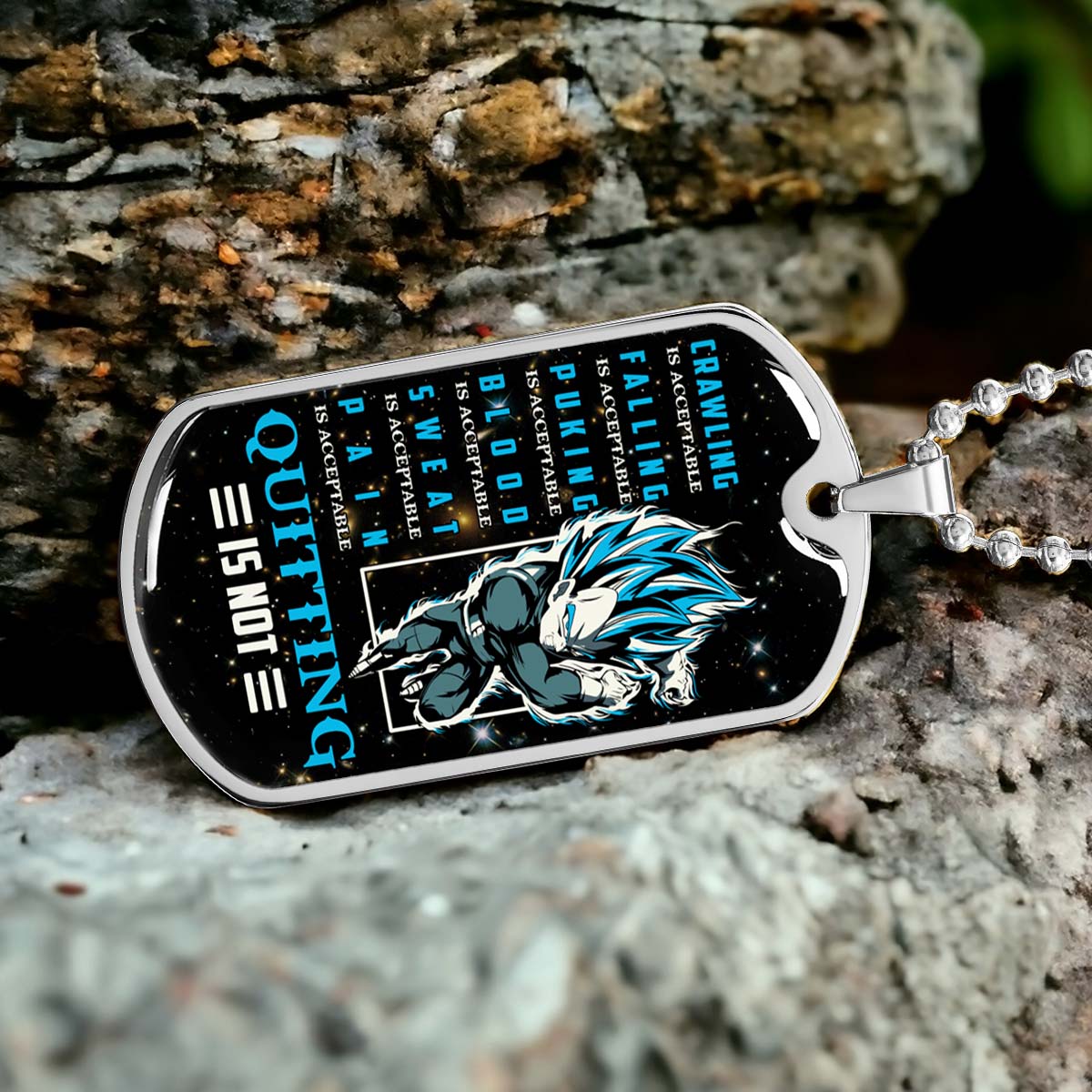 Dragon Ball - DRDL016 - Quitting Is Not - Vegeta - Supper Saiyan Blue - Dragon Ball Dog Tag - Military Ball Chain - Luxury Dog Tag