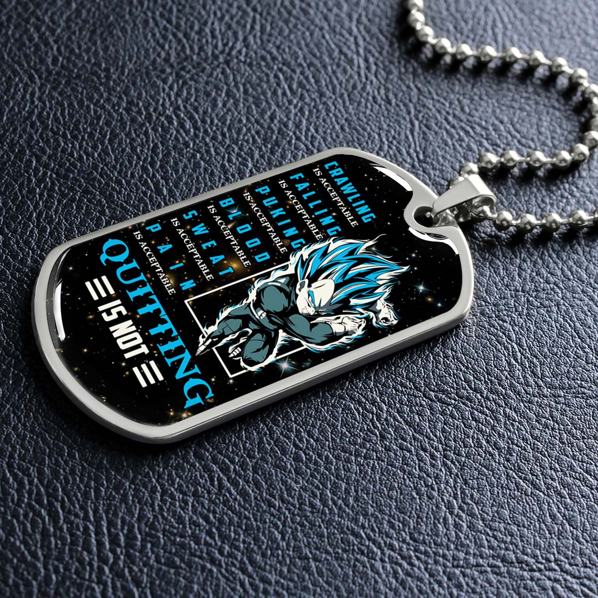 Dragon Ball - DRDL016 - Quitting Is Not - Vegeta - Supper Saiyan Blue - Dragon Ball Dog Tag - Military Ball Chain - Luxury Dog Tag