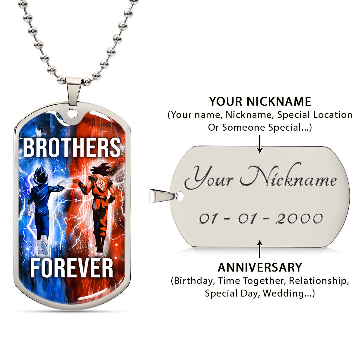 Dragon Ball - DRDL017 - Brothers Forever - Goku - Vegeta - Dragon Ball Dog Tag - Military Ball Chain - Luxury Dog Tag
