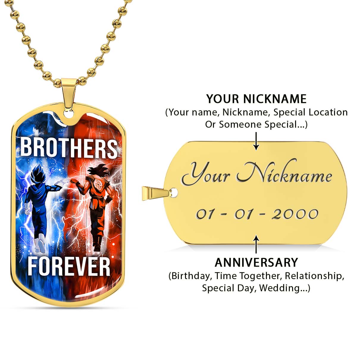 Dragon Ball - DRDL017 - Brothers Forever - Goku - Vegeta - Dragon Ball Dog Tag - Military Ball Chain - Luxury Dog Tag