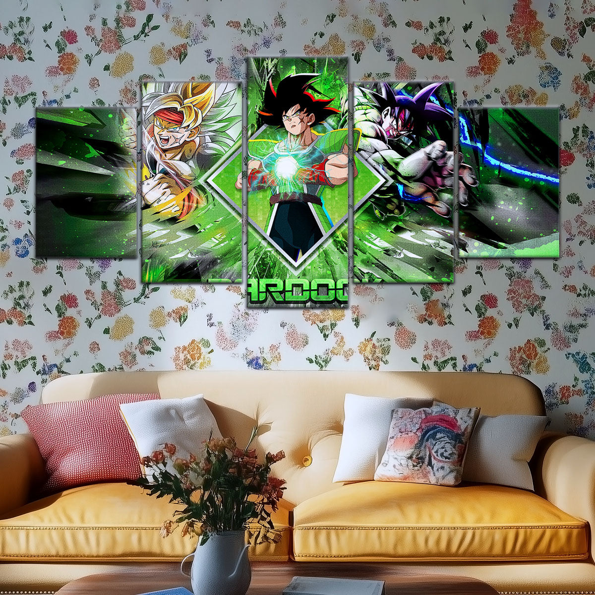 Dragon Ball Super Bardock Canvas Wall Art - 5 Piece Split Panel DBZ Anime Poster - Framed Ready to Hang Living Room Man Cave Decor - DR5002
