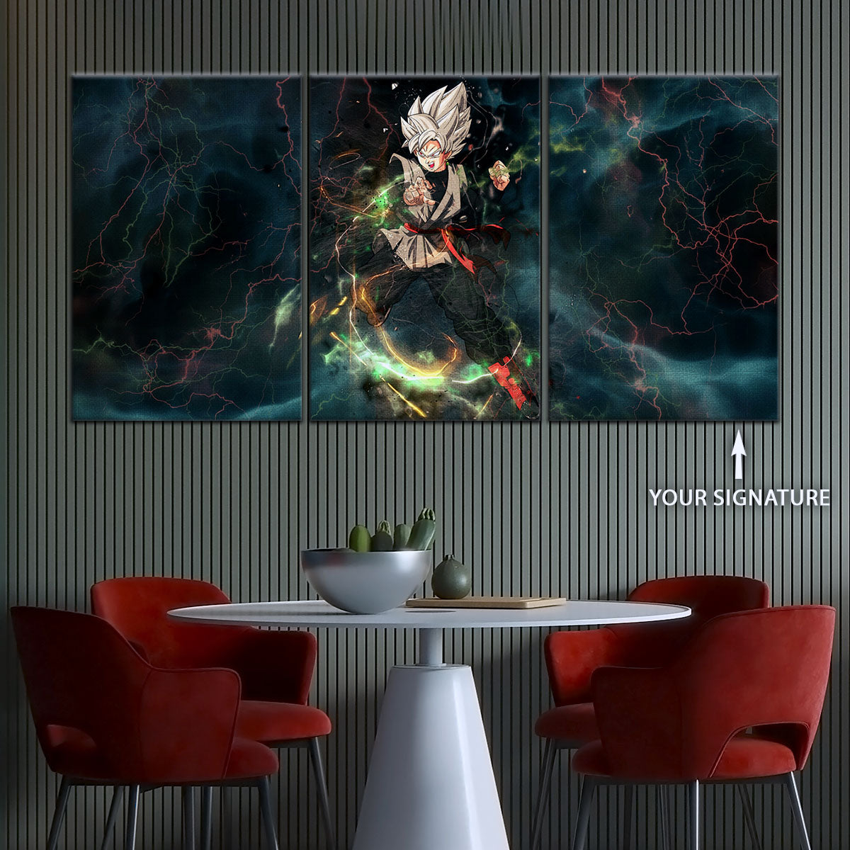 Dragon Ball Super Black Goku Canvas Wall Art - 5 Piece Split Panel DBZ Anime Poster - Framed Ready to Hang Living Room Man Cave Decor - DR5004